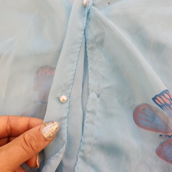 Blue Butterfly Poncho One Size Sheer See Through Whimsical Fairy Fairycore - Picture 9 of 14